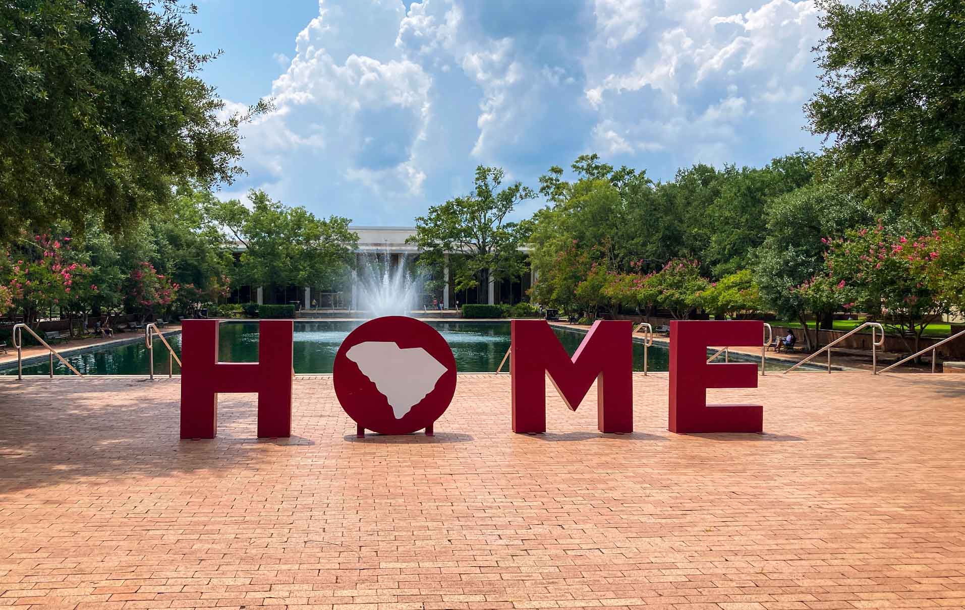 Front of Thomas Cooper Library with sign saying 