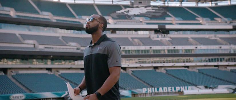 Brandon Ruth, director of operations with the Altanta Falcons, surveys the footbal stadium in Philadelphia. Brandon is a 2011 graduate of the Department of Sport and Entertainment Management at UofSC. 