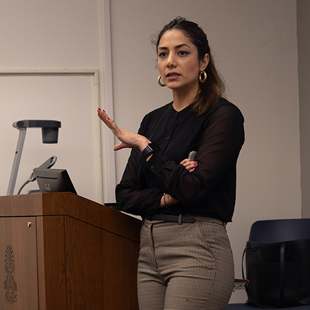 Tarlan Chahardovali gives a lecture to an SPTE class