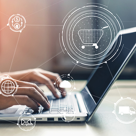 Omni channel technology of online retail business. Multichannel marketing on social media network platform offer service of internet payment channel, online retail shopping and omni digital app.