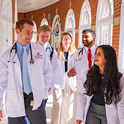 Med students in a hallway